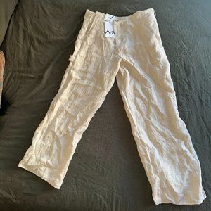 Light beige linen Zara straight leg cargo pants